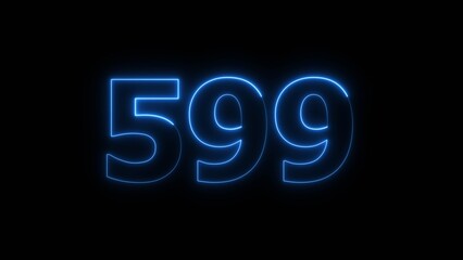 Abstract beautiful blue neon 599 number illustration background. Glowing neon countdown number icon background 4k.