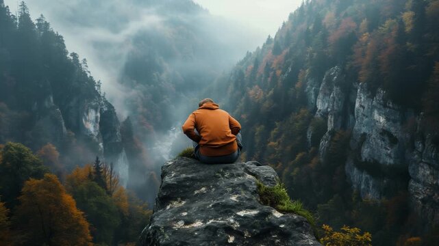 Man meditating on a cliff's edge suddenly falls off
