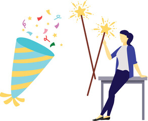 The girl is holding star stick firecracker