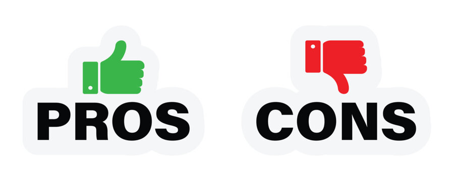 Pros and Cons icon with thumbs up and down sign.