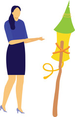 The girl is pointing new year firecracker rocket