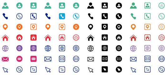 Contact icon set for web and mobile applications, Contacts icon set minimalist vector pack for website and app, Professional contact icons collection for digital business cards, vector icons