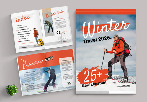 This Winter Travel Magazine Template Layout