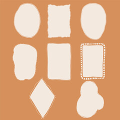 Vector set of whimsical classic frames and borders. Hand-drawn happy holiday elements isolated on beige background. Illustration for design, print or background.