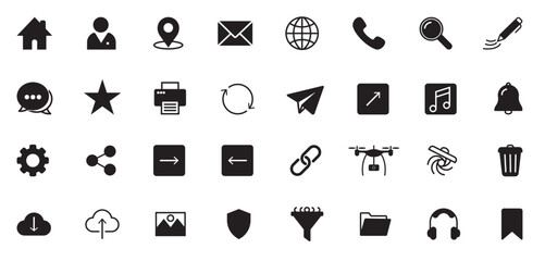 Call mail chat location vector icons flat editable stroke, Icon set for digital apps and websites, Classic website symbol vector collection, Versatile vector icon set for creative projects, vector 