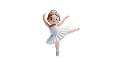 3D Render of Ballerina in White Tutu Posing Gracefully Isolated.
