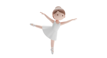 3D Rendered Ballerina in White Dress Posing Gracefully in Ballet.