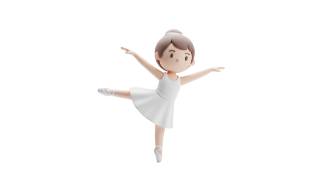 3D Render of Ballerina in White Dress Performing Ballet Pose.
