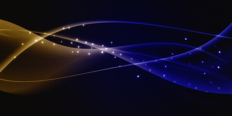 Obraz premium Blue and gold wavy abstract background with shining and glittering effects