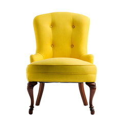 Modern Yellow Upholstered Chair with Sleek Legs Isolated on White Background