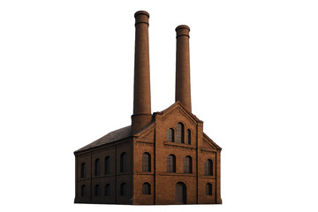 Fototapeta premium Old brick factory building with two tall smokestacks, industrial architecture, and historic manufacturing facility