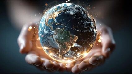 Glowing hands hold digital globe with oil price forecast data, symbolizing global energy market trends, economic impact, and energy market data - Powered by Adobe