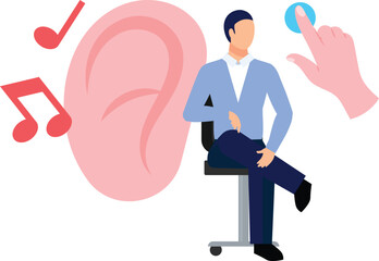 Boy is listening the music by ear.