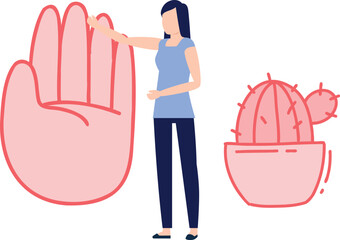 The girl is showing fingers on hand