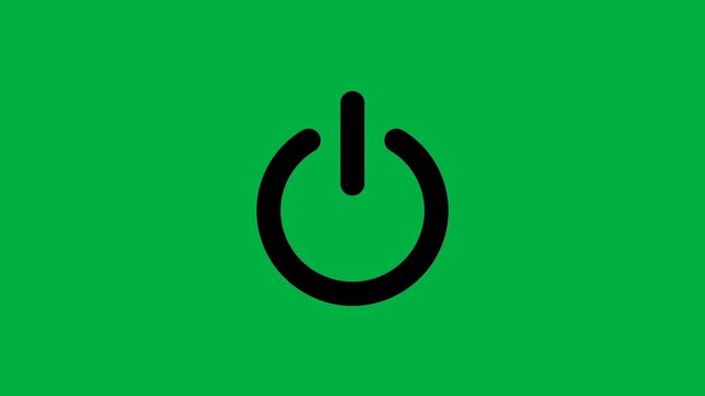 Black power symbol on a green background, indicating on/off or start functionality.