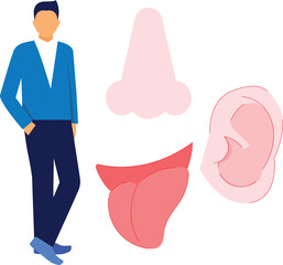 The boy is looking nose