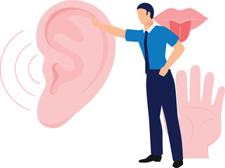 The boy is showing human ear sound