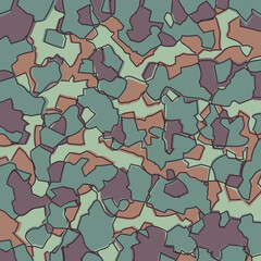 Seamless Camouflage Pattern in Green Purple Brown background. Modern clothing style masking camo repeat print. Forest texture. Wavy shapes. Graphic design vector illustration for Fashion Textile Cover