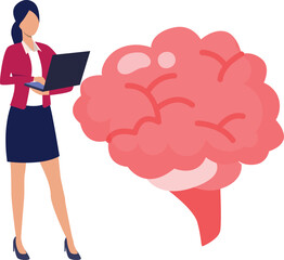 The girl is working human brain on laptop.