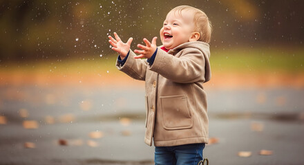 Joyful Child in Nature's Embrace: A giggling child, radiates pure joy as they playfully interact with nature, exuding a sense of wonder and childlike innocence.