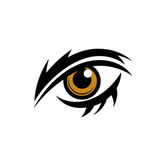 Stylized tiger eye with sharp black eyelashes and golden iris isolated on transparent background