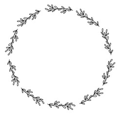 Hand drawn black leaves wreath frame 