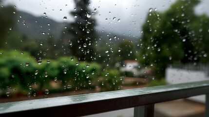 Ethereal Raindrops on Glass: Captivating Storm Clouds in the Background