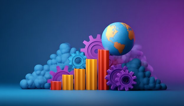 Global Growth Charts Gears World Economy Progress Data Visualization Success Business Financial Innovation Technology Future International Advancement Progress