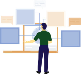 The boy is describe a presentation