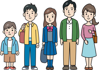 人物素材　仲の良いほのぼの7人家族　