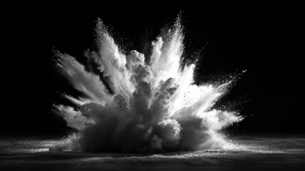 White powder explosion against black background in a studio environment