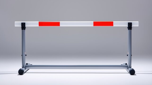 Dynamic studio shot of a hurdle with red and white stripes, symbolizing overcoming challenges and athletic performance in sports and fitness training