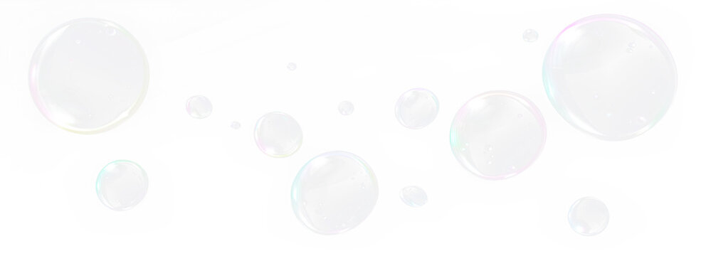 soft watercolor soap bubble PNG overlay with gentle iridescence on a transparent background. Light foam reflections and rainbow tones add a fresh, playful, and summery charm to any design.