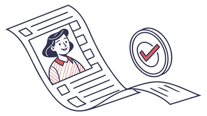 Streamlined application process with a smiling candidate and checkmark for a successful outcome, conveying simplicity and efficiency in hiring solutions