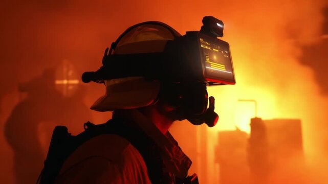 Brave Protector Amidst Flames: A courageous firefighter stands as a beacon of hope, facing the raging inferno with unwavering resolve, showcasing the essence of courage, and selflessness.