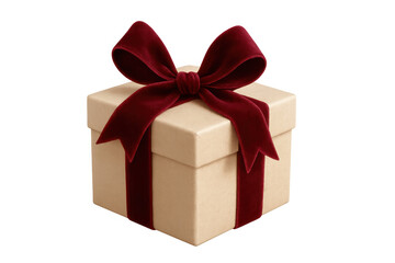 Obraz premium Beige gift box with red velvet ribbon and bow, symbolizing celebrations, giving, and holiday surprises