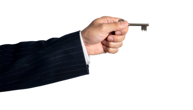 A hand holding a key, symbolizing opportunity, security, and access