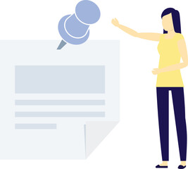 The girl is pointing paper attached pin