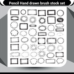 Hand drawn pencil brush stroke frames and shapes sketch elements for design