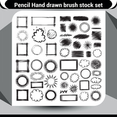 Pencil hand drawn brush stock set for creative design elements and artistic textures