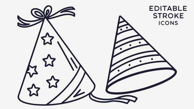Festive party hats illustration ready for fun celebrations, birthday, holiday, or special event invitations and decorations with whimsical style vector