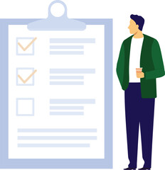 The man looking at checklist board