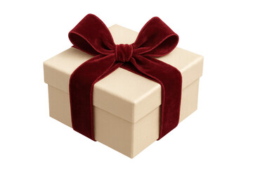 Fototapeta premium Gift box with luxury red velvet ribbon and bow, symbolizing celebration and surprise on transparent background