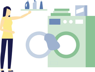 Girl is adding detergents in washing machine