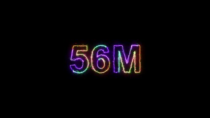 56 M followers neon text animation on black background. 56 Million followers realistic neon sign. Neon text 56 million followers or 39 million subscribers for social media.