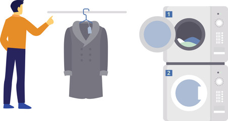 Man is using dryer and washing machine