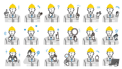 ビジネスパーソンー作業服の男性アバターー上半身ーオシャレアイコンセットシンプルベクターイラスト素材