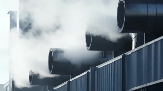 Industrial Emissions: A stark visual depicting billowing emissions from industrial smokestacks, signifying environmental impact and industry's role.
