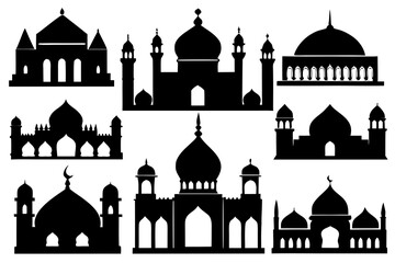Mosque Silhouette Bundle isolated on White Background