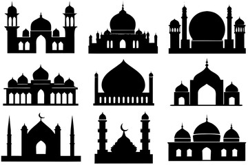 Mosque Silhouette Bundle isolated on White Background